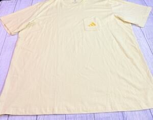 Adidas Mens 3 Bar Embroidered Short Sleeve Pocket TShirt Powder Yellow Size 2XLT
